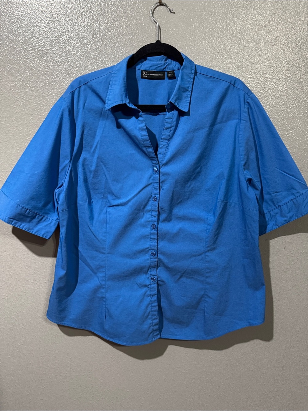 NY Collection Bright Blue Short-Sleeve Button-Down Shirt